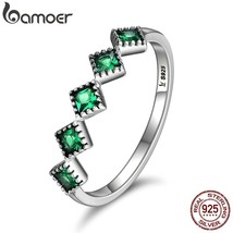 High Quality 925 Sterling Silver Stackable Square Green CZ Finger Rings for Wome - £16.03 GBP