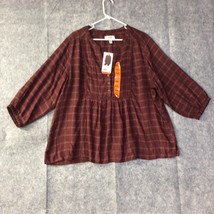 Wrangler Womens Blouse Plaid 3/4 Sleeves Elastic Cuffs Brown Pink Plaid 3XL - $15.83