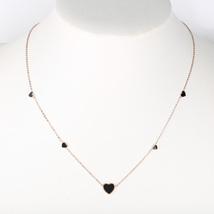 Rose Tone Pendant Necklace With Jet Black Faux Onyx Hearts - £20.08 GBP