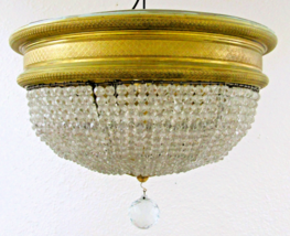 19th Century French Restored Round Crystal Prism Three Light Flush Mount... - $1,682.01