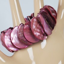 Vintage Pink Abalone Shell Bracelet Handcrafted Stretchy - $26.18