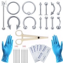 ZS Body Piercing Tool Kit 12-20g Professional Body Piercing Needles Clamp Gloves - £10.93 GBP