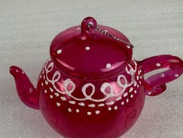 Ornament Christmas Teapot Pink White Swirled Glitter 3 x 5 ins. shatterp... - $4.95