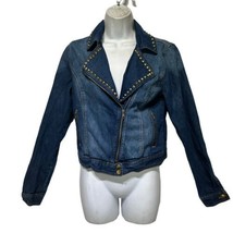 kitsch Embellished Metal studded Denim jean moto jacket Size M - £22.47 GBP