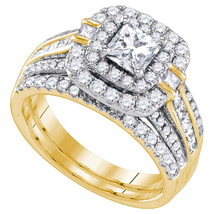 14k Yellow Gold Princess Diamond Double Halo Bridal Wedding Engagement R... - £4,661.15 GBP