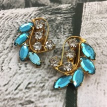 Vintage Costume Jewelry Clip-On Earrings Blue Clear Gems Jewels Beautifu... - £38.23 GBP