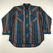 Vintage Rustler Shirt Mens 16 32/33 Blue Brown Red Striped Pearl Snaps Western * - £13.44 GBP