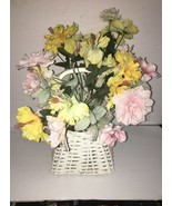 Silk Flower Arrangement White Yellow Pink Centerpiece Wedding In Wicker ... - $1,274.46 MXN