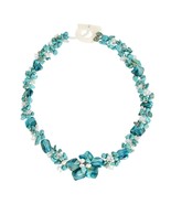 Beautiful in Blue Turquoise, Beads, &amp; Shell Floral Inspired Statement Ne... - £24.92 GBP