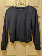 ATHLETA Shirt Top Long Sleeve Pullover Navy Blue Size L/12 Criss Cross  RN 54023 - £16.47 GBP