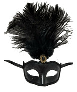 Black Feather Venetian Masquerade Mardi Gras Mask 12&quot; New Years - $15.19