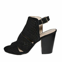 Lands End Women Size 7.5 B, Heeled Perforated Sandal, Black Suede - £38.48 GBP