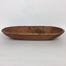 Indonesian Hand Carved Oval Bowl Vessel Rattan Rim 15.75” Long 6” Wide Used - £19.54 GBP