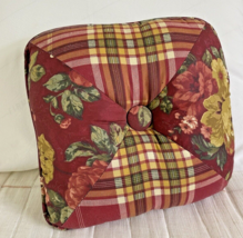 Waverly Throw Pillow Burgundy Red Floral Flower & Plaid Square 12"x12" Victorian - $37.04
