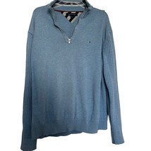 Tommy Hilfiger Mens Sweater Blue 2XL Knit Henley Ribbed Long Sleeve Logo - $18.81