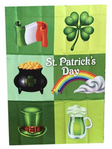 St. Patrick&#39;s Day House Flag Happy Shamrocks Irish Clover Pot Of Gold 28&quot;X40&quot; - £23.40 GBP
