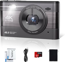 4K Digital Camera For Photography, 48Mp Vlogging Camera With Sd, 2 Batteries - £44.75 GBP