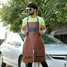 Brown Butcher Classic Woodwork  100% Cow Leather Apron Back Strap Apron - £96.56 GBP