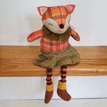 Fox Shelf Sitter, Plaid Fabric, girl fox with tweed skirt and ruffle, fall decor image 3