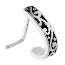 14K White Gold-Plated Silver Filigree Design L-Bend Nose Pin Hoop Stud 20 Gauge - £40.46 GBP