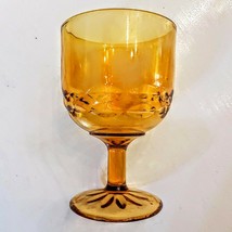Amber Wine Glass Water GOBLET horizontal cuts Hollywood Regency MCM STEM... - $12.78