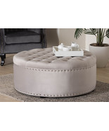 Neah Light Gray Velvet Fabric Upholstered Tufted Cocktail Ottoman - $9,514.62 MXN