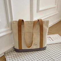 2023 Women Canvas Bag Contrast Color Letter Print Tote Bags Female Large Capacit - £88.12 GBP