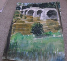 Original Unsigned Watercolor Painting Unique Stone Bridge Over River 12x9 - £20.57 GBP