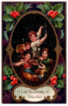 Postcard Embossed Christmas Wishes Children Orchestra VIolin Flute Cymbals 1912 - £11.03 GBP