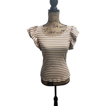 Zesica Striped Flutter Sleeve Top Casual Ribbed Fitted Summer Blouse M - $16.82