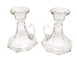 Clear Glass Candle Stick Holders With Handle - Lot Of 2 - £12.57 GBP