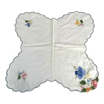 Floral Bread Basket Liner Embroidered Vintage Linen 15” Rolls Formal Flo... - $21.49
