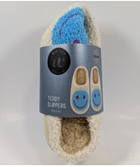 Wayland Square Teddy Slippers Blue Smiley Face Women’s Size XS X-Small (... - $11.88