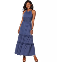 NWT Curations Maxi Dress Lace Trim Blue Indigo M - $485.60 MXN