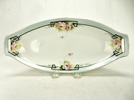 12&quot; Porcelain Celery Dish, Antique Nippon Serving Tray, Hand Painted Ros... - $24.45