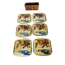 Egyptian Leather Coaster Set 6 Piece &amp; Holder Pyramids Camel Palm Tree V... - £22.21 GBP