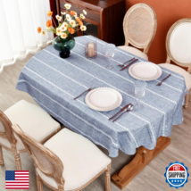 Monibana Rustic Oval Blue Cotton Linen Tablecloth Embroidered Farmhouse ... - $58.01