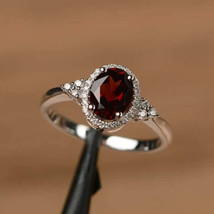 2Ct Oval Cut Simulated Red Garnet Halo Engagement Ring 14K White Gold Plated - £33.03 GBP