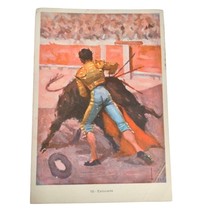 Postcard Bullfighting Spain Matador Engaging Bull White Border Vintage Posted - £7.74 GBP