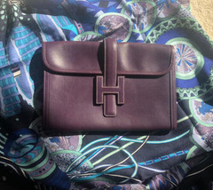 Auth HERMES Raisin Veau Box 29cm Jige PM Clutch Pochette Bag Handbag Rare - $2,199.99