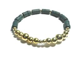 Heishi Bead Bracelet, Dark Green with Gold Metallic Spacers - $5.99