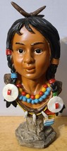 INDIAN BRAVE NATIVE AMERICAN NECKLACE BEADS WESTERN FIGURINE STATUE - $26.31