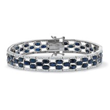Platinum Over Sterling Silver Midnight Blue Sapphire Diamond Accent Bracelet - £321.47 GBP