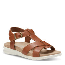 Eastland Women&#39;s Kayla Sandal Flat Tan White Casual Buckle Side Size 10 - $39.99