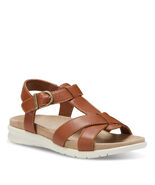 Eastland Women&#39;s Kayla Sandal Flat Tan White Casual Buckle Side Size 10 - $39.99