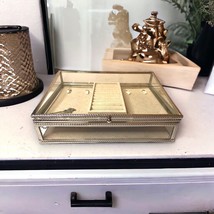 Nichole Miller Home Large Glass &amp; Metal Double Layer Jewelry Trinket Box HEAVY - £37.27 GBP