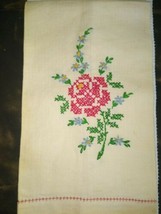 Vintage LInen hand embroided tea/bath towel Hand Embroidered 18 length 11 width - £5.98 GBP