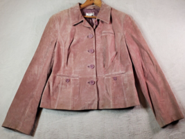 LOFT Blazer Jacket Womens 10 Pink Suede Leather Long Sleeve Collar Button Front - £19.43 GBP