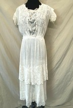 Antique Victorian Negligee Lingerie size M White Lace Sheer Mesh Layered PJ - £58.81 GBP