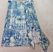 Chico&#39;s A Line Skirt Women&#39;s Size 3 Blue Green Rayon Medium Wash Elastic Waist - £18.05 GBP